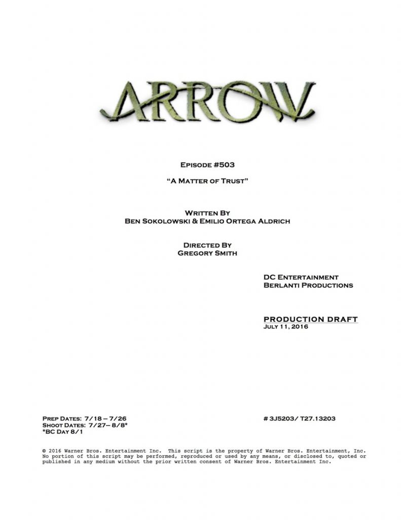 Revelado o título de Arrow S05E03: A matter of trust