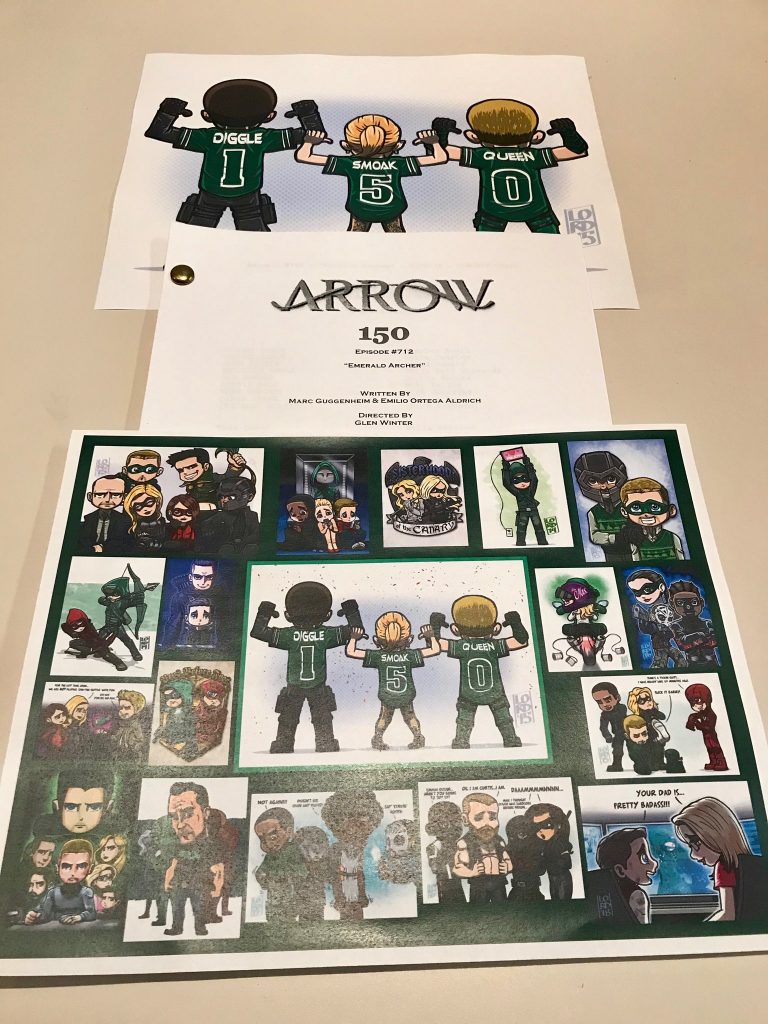 Título, créditos e comemorações do episódio de número 150 de arrow
